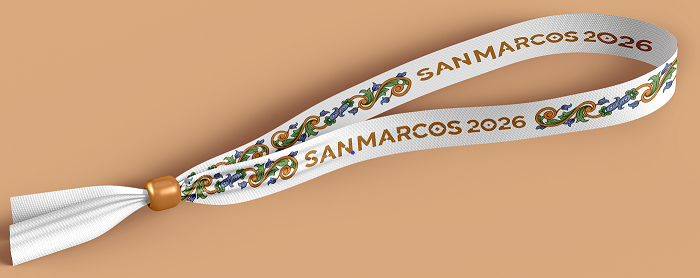 Pulsera Preferente con cenefa floral verde/azul y el texto 